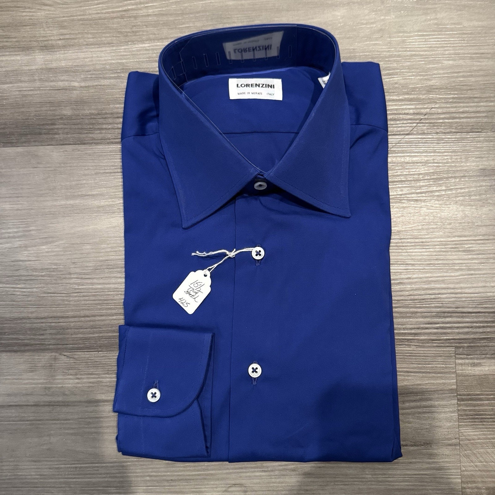 Lorenzini Italy Blue Button Up Long Sleeve Dress Shirt 15.5 39 New Collar Cotton
